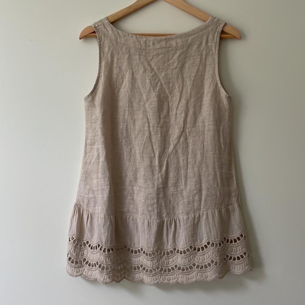 100% linen tank blouse top with ruffle eyelet detail. Size S. - Picture 5 of 7